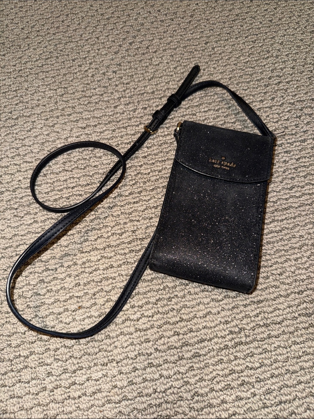 kate spade black glitter crossbody phone pouch